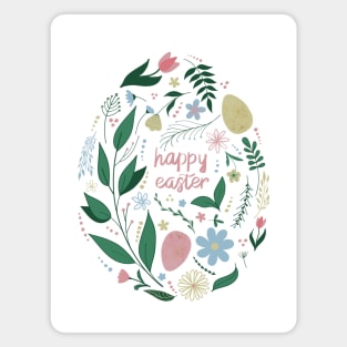 Happy Easter egg decorated with flowers and plants Magnet